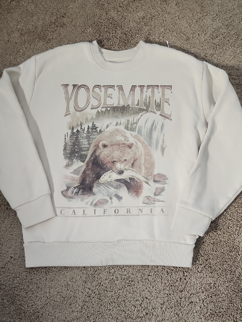 Hollister White Yosemite Bear Graphic Crewneck Sweater